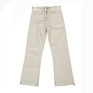 Zara Women Cream Off White High Waisted Flare Leg Raw Hem Denim Jeans Size 8